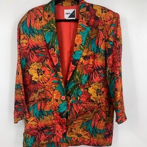 Jennifer L womens medium jacket silk floral pocket